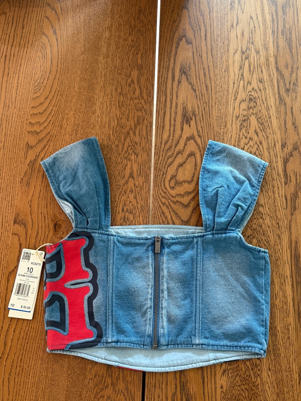 adidas Originals Light Blue Graphic Crop Top with Red Accents - Picture 5 of 5